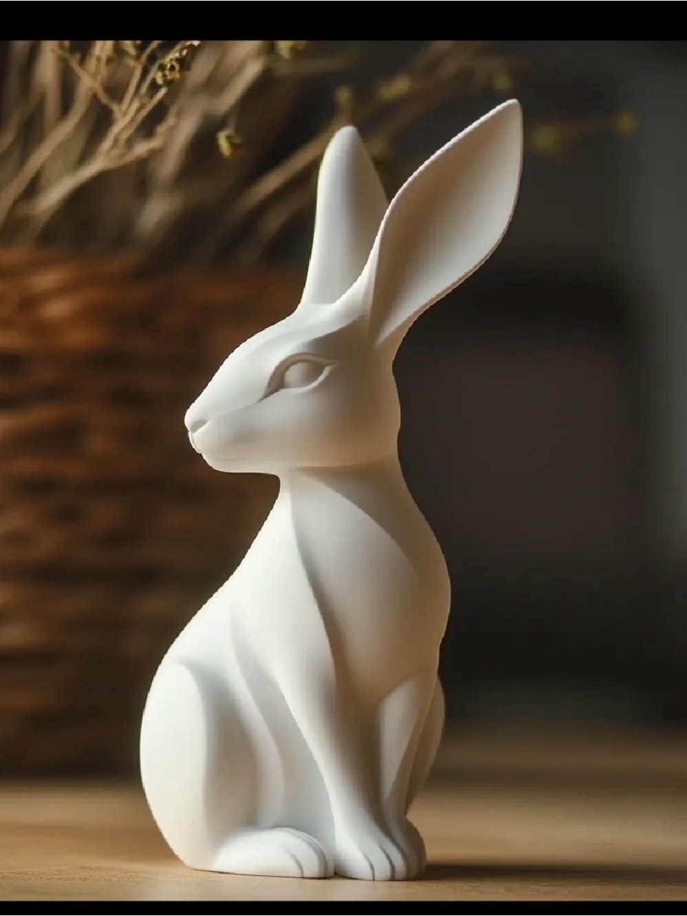 Minimal White 3d printed Rabbit Sculpture - Home Art Décor